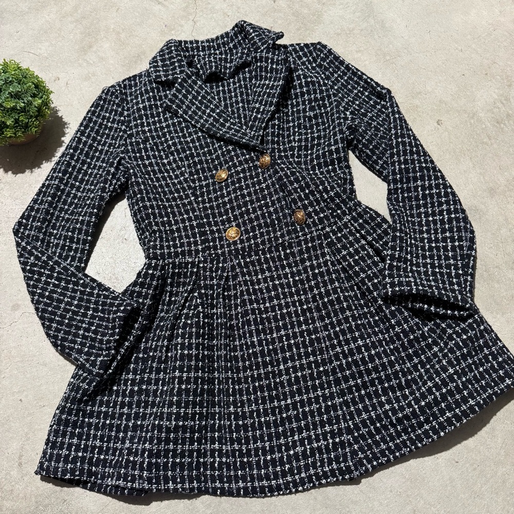 Retro Plaid Double Breasted Princess Coat Jacket Blazer Size S Mary Poppins